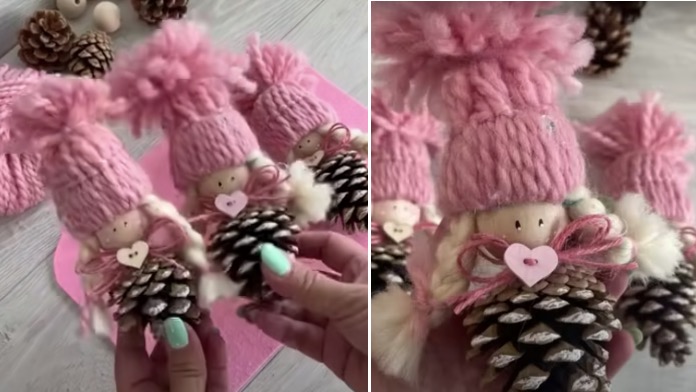 Vyrobte si roztomilé šiškové bábiky s vlnenou čiapočkou. Postup je veľmi jednoduchý
